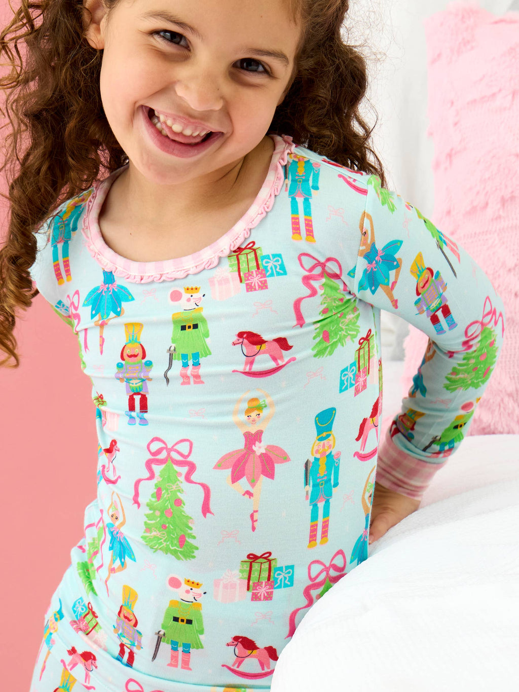 SoftSnooze™ Girls Bamboo Viscose Nutcracker Christmas Wishes Ruffle Long Sleeve Pajama Set