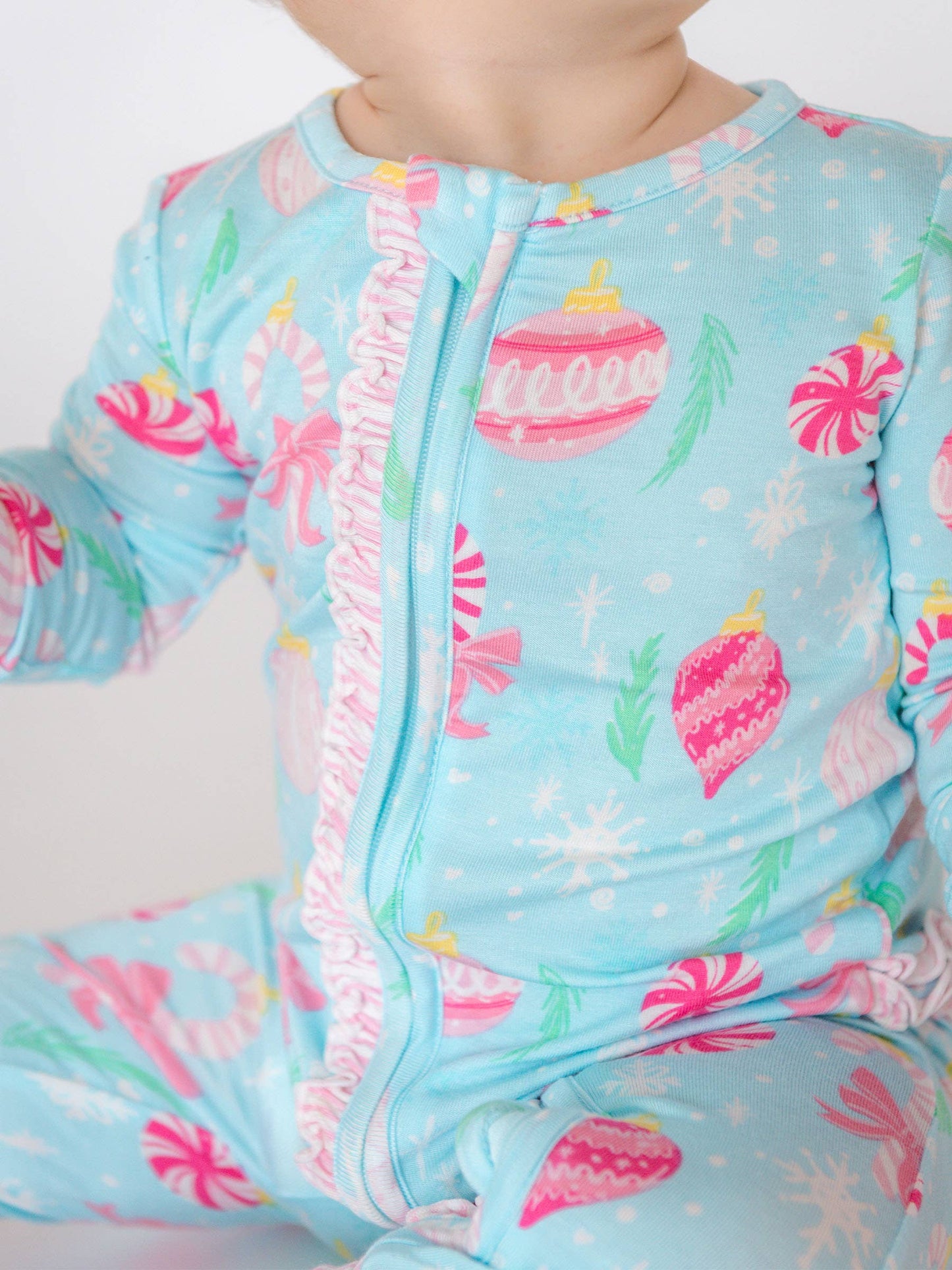 SoftSnooze™ Baby Girls Bamboo Viscose Ornament Dreams Convertible Ruffle One Piece Footie Pajama