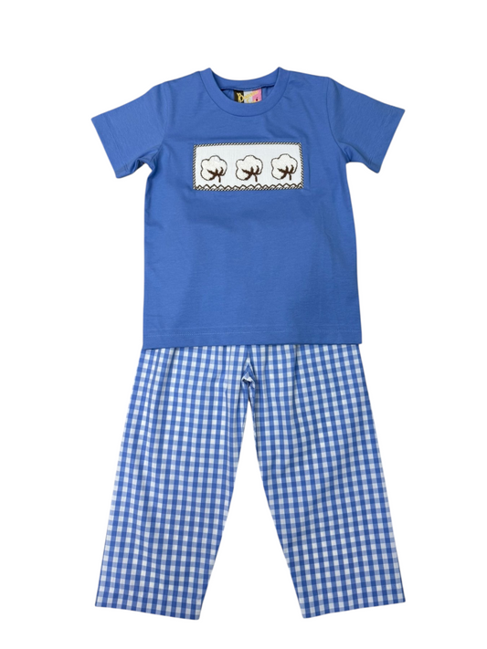Cotton smocked boy pant set