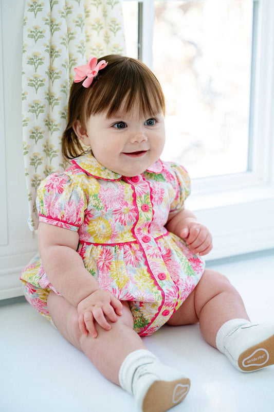 Colorful Floral Front Button Bubble