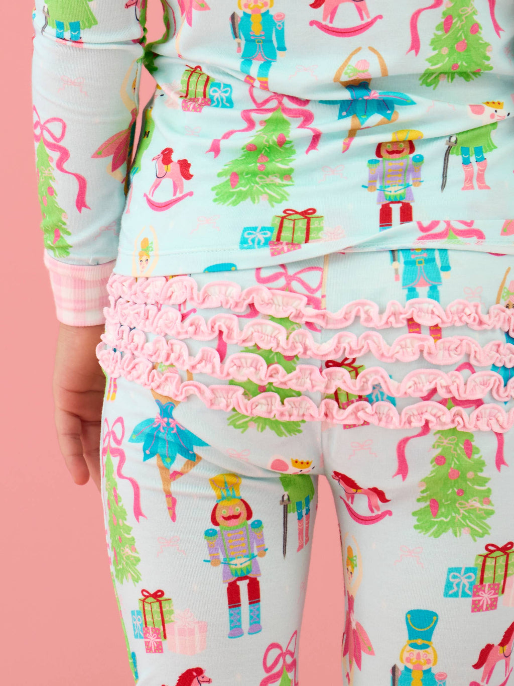SoftSnooze™ Toddler Girls Bamboo Viscose Nutcracker Christmas Wishes Ruffle Long Sleeve Pajama Set with Signature Rear Ruffles