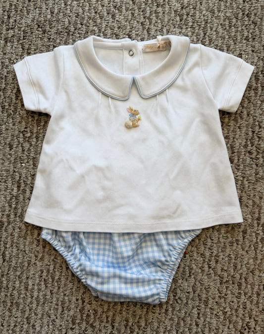 little hop - boy white tee and printed diapper cover set