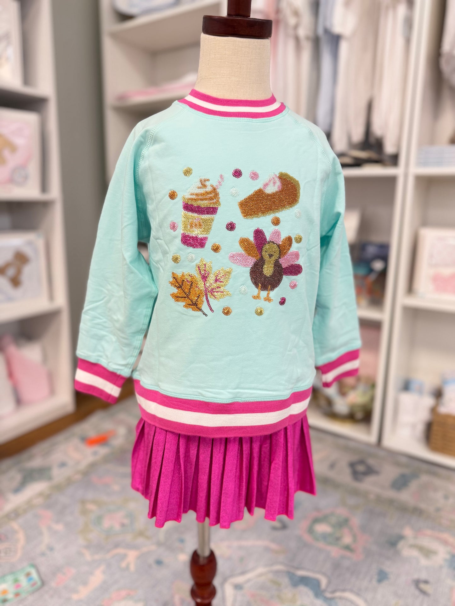 Sequin Fall Elements Seafoam Oversized Sweatshirt