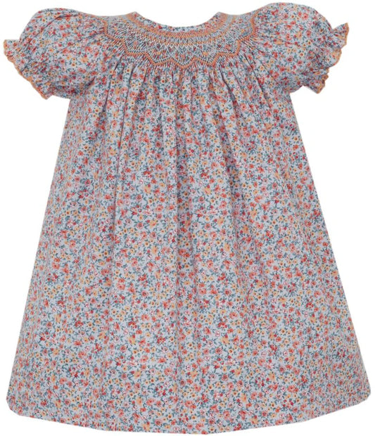 ALICE - Lt. blue & Orange print bishop S/S