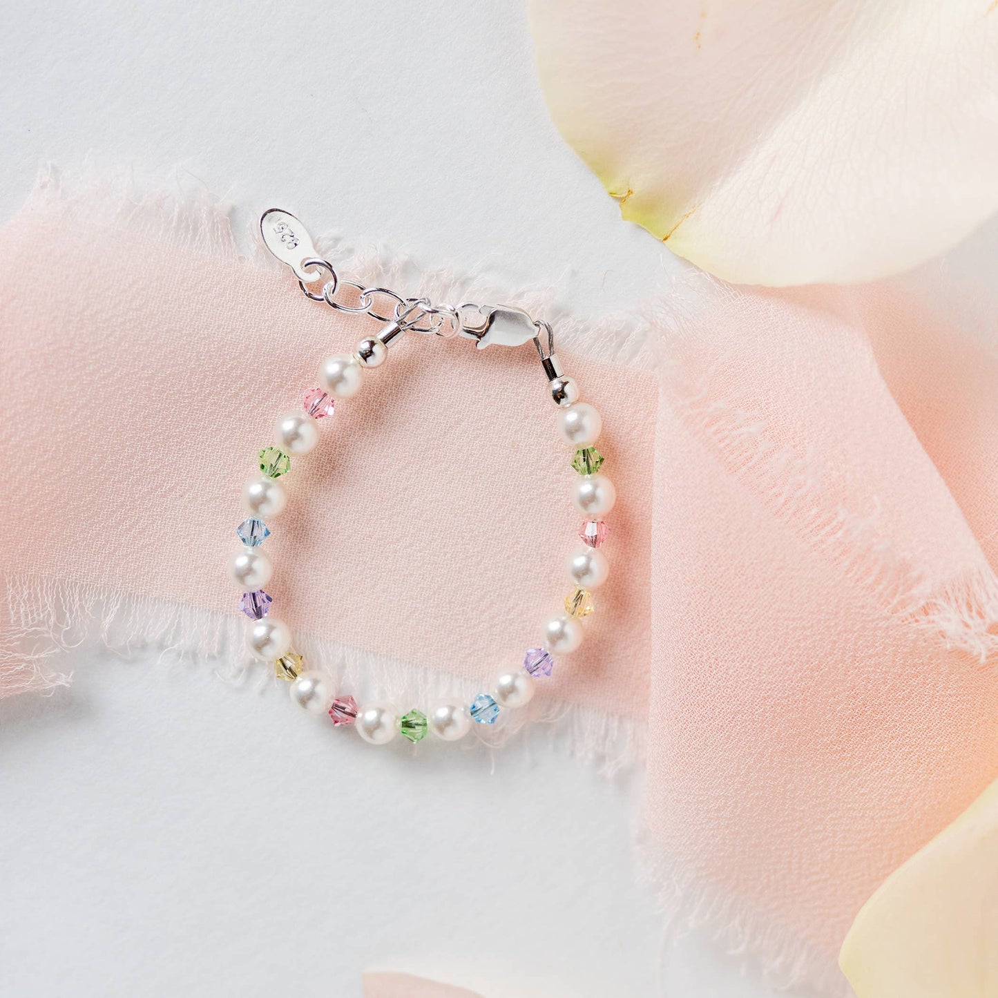 Sterling Silver Multi Crystal Pearl Baby & Kids Bracelet