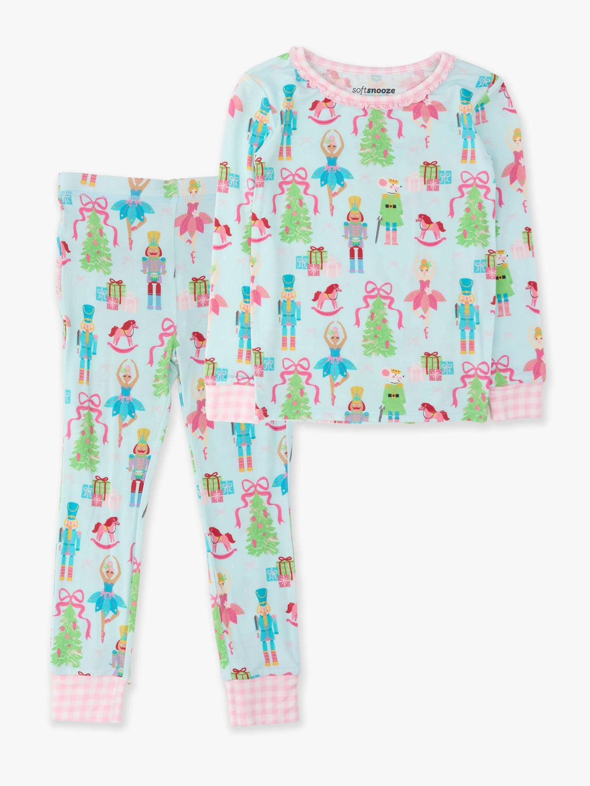 SoftSnooze™ Toddler Girls Bamboo Viscose Nutcracker Christmas Wishes Ruffle Long Sleeve Pajama Set with Signature Rear Ruffles