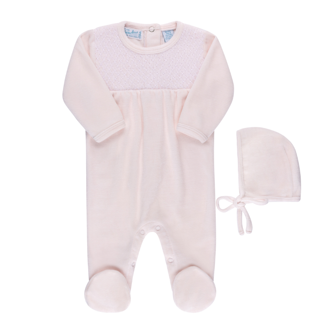 Baby Boys & Girs Hand Smocked Velour Romper With Bonnet