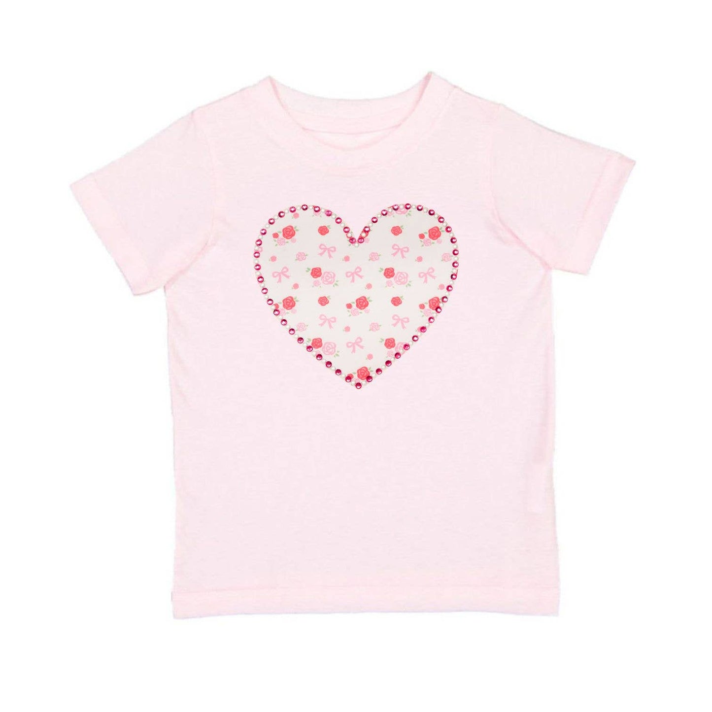 Dainty Rose Pearl Heart Patch Short Sleeve T-Shirt - Kids