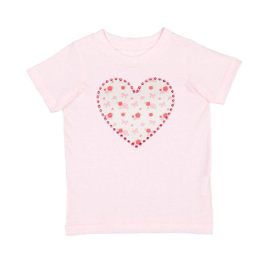 Dainty Rose Pearl Heart Patch Short Sleeve T-Shirt - Kids