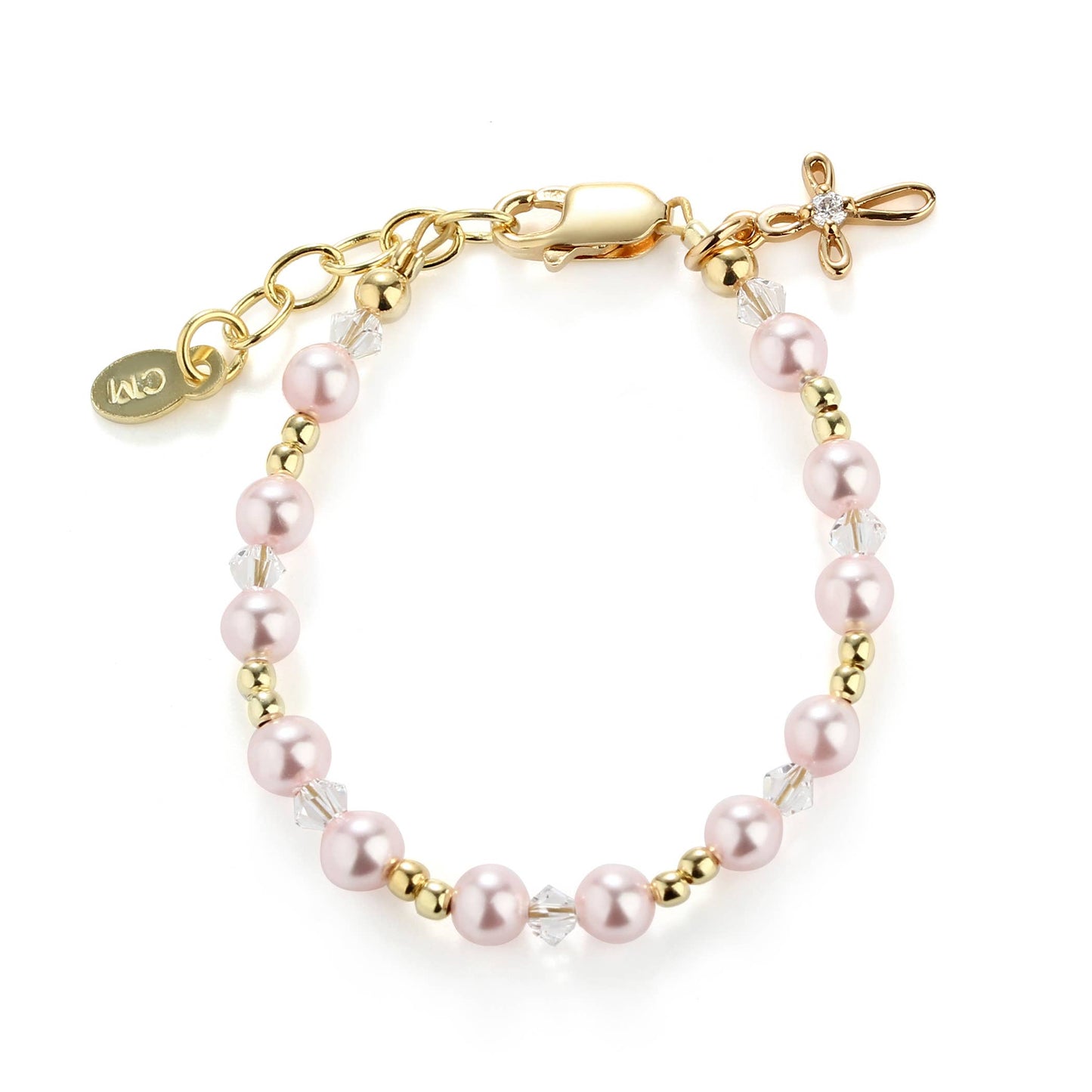 14K Pink Pearl Cross Bracelet Baptism