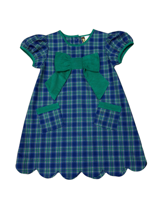 Amelia bow dress- green & navy
