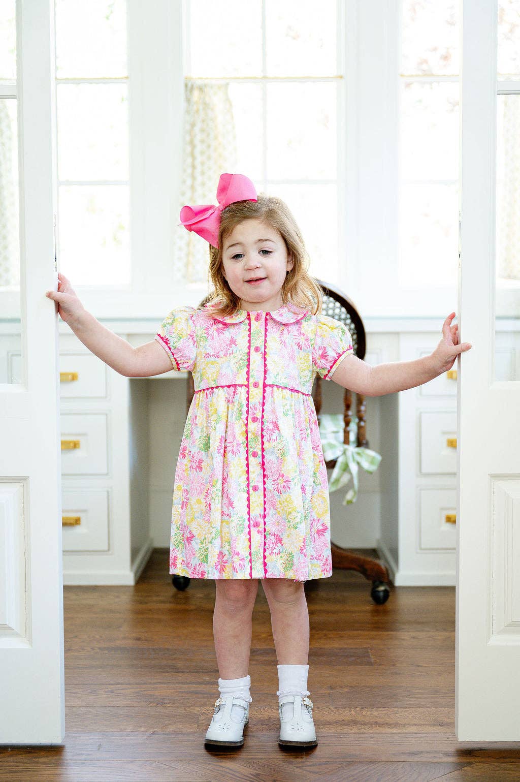 Colorful Floral Front Button Dress