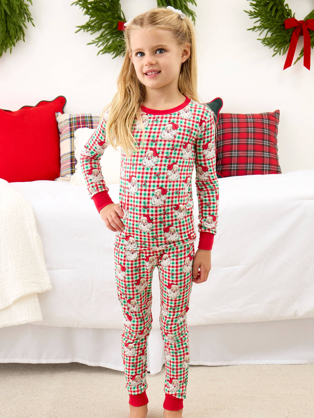 SoftSnooze™ Kids Bamboo Viscose Red & Green Dear Santa Christmas Long Sleeve Pajama Set