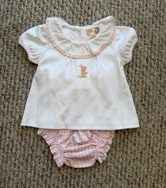 little hop - girl white tee and printed diaper cover set