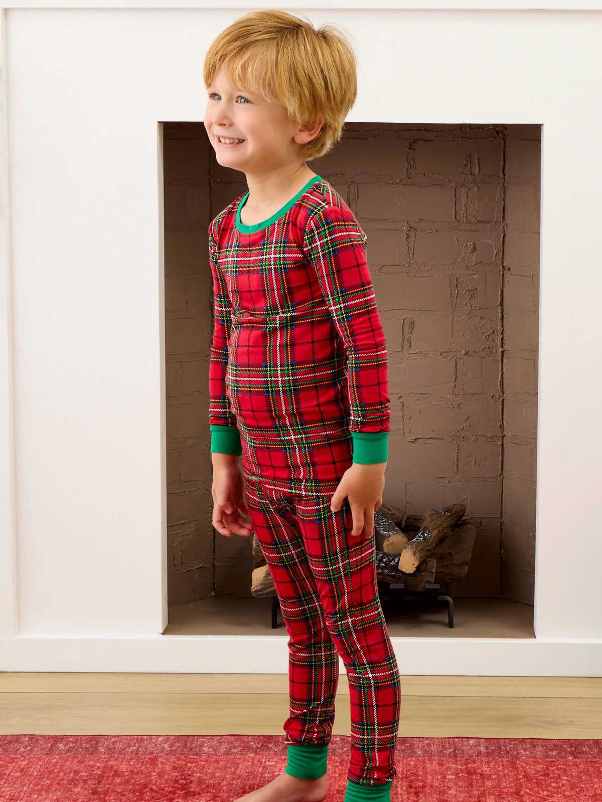 SoftSnooze™ Kids Bamboo Viscose Red Nicholas Plaid Long Sleeve Pajama Set