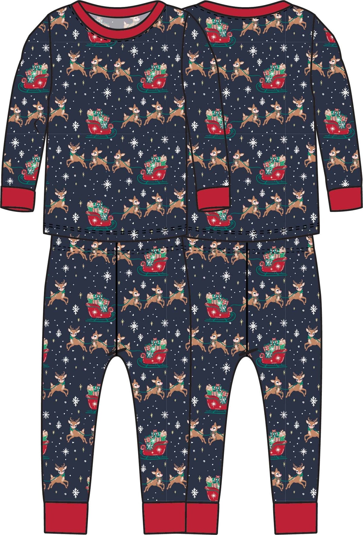 SoftSnooze™ Kids Bamboo Viscose Blue Christmas Reindeer Sleigh Ride Long Sleeve Pajama Set