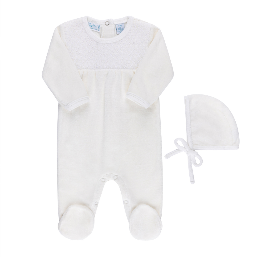 Baby Boys & Girs Hand Smocked Velour Romper With Bonnet