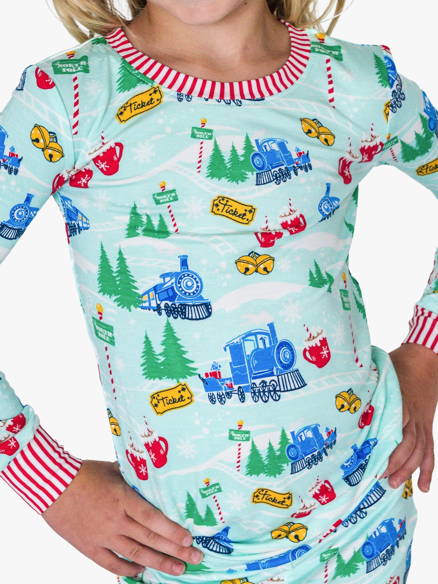 SoftSnooze™ Kids Bamboo Viscose Snowy Train Tracks Long Sleeve Pajama Set
