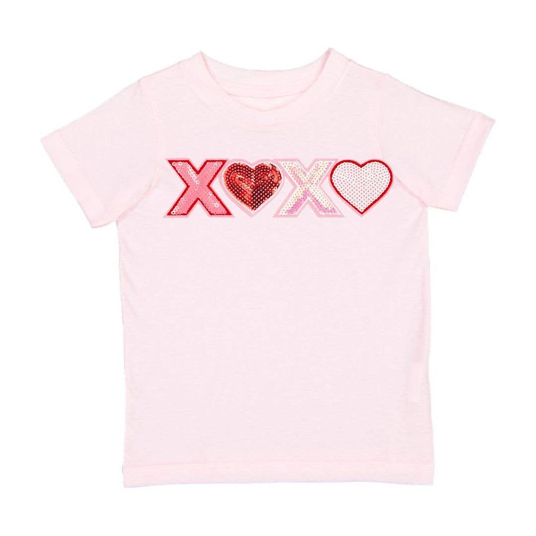 XOXO Sequin Patch Valentine's Day Short Sleeve T-Shirt -Kids