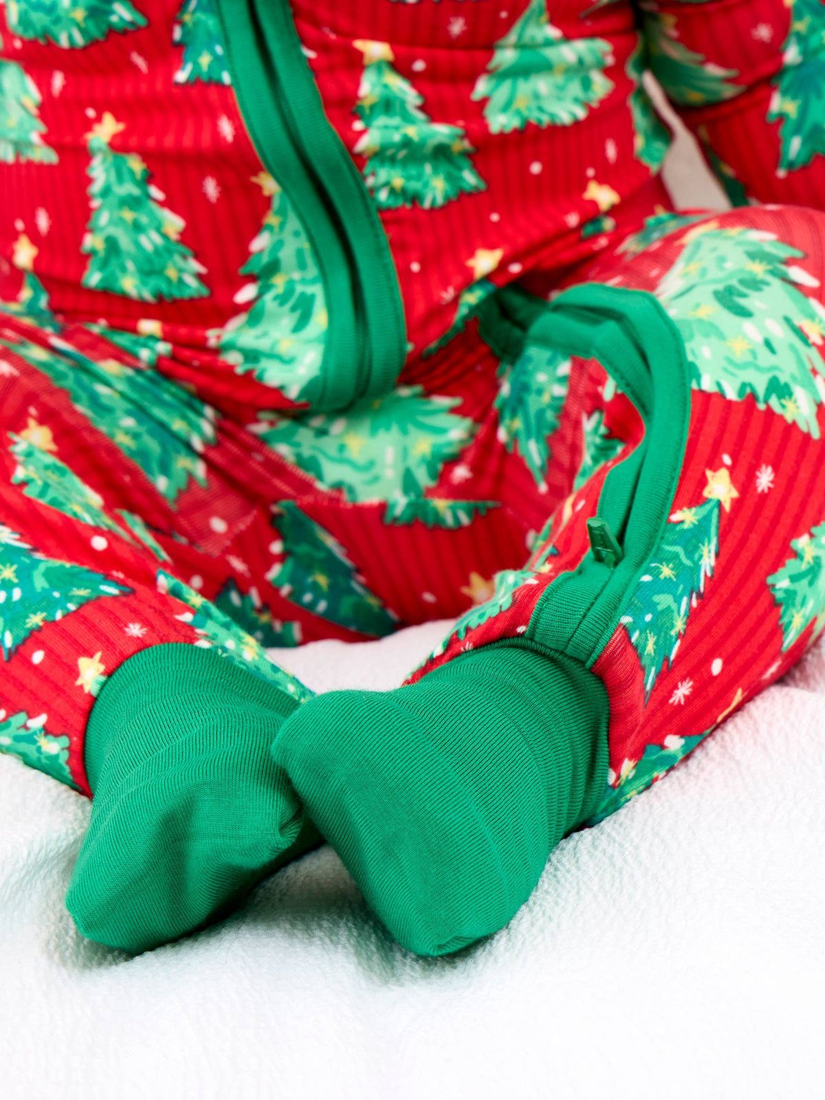 SoftSnooze™ Baby Bamboo Viscose O Christmas Tree Convertible One Piece Footie Pajama
