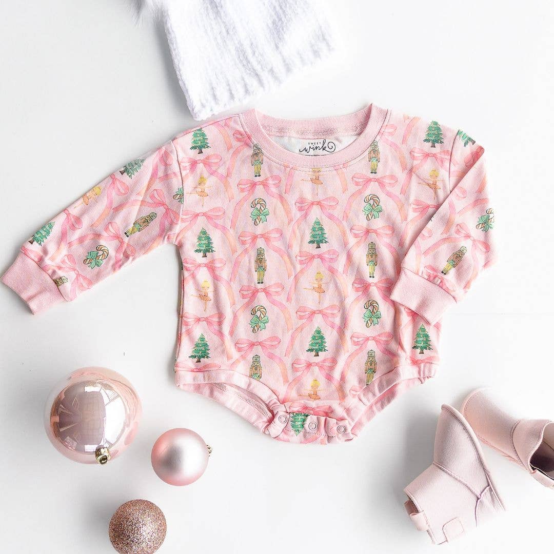 Nutcracker Trellis Christmas Long Sleeve Romper - Baby