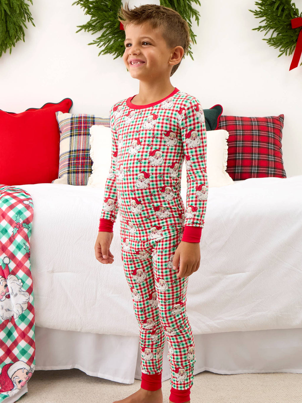 SoftSnooze™ Kids Bamboo Viscose Red & Green Dear Santa Christmas Long Sleeve Pajama Set