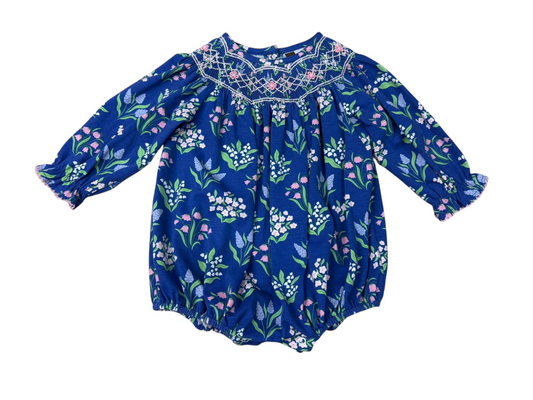Indigo bloom smocked geo bubble