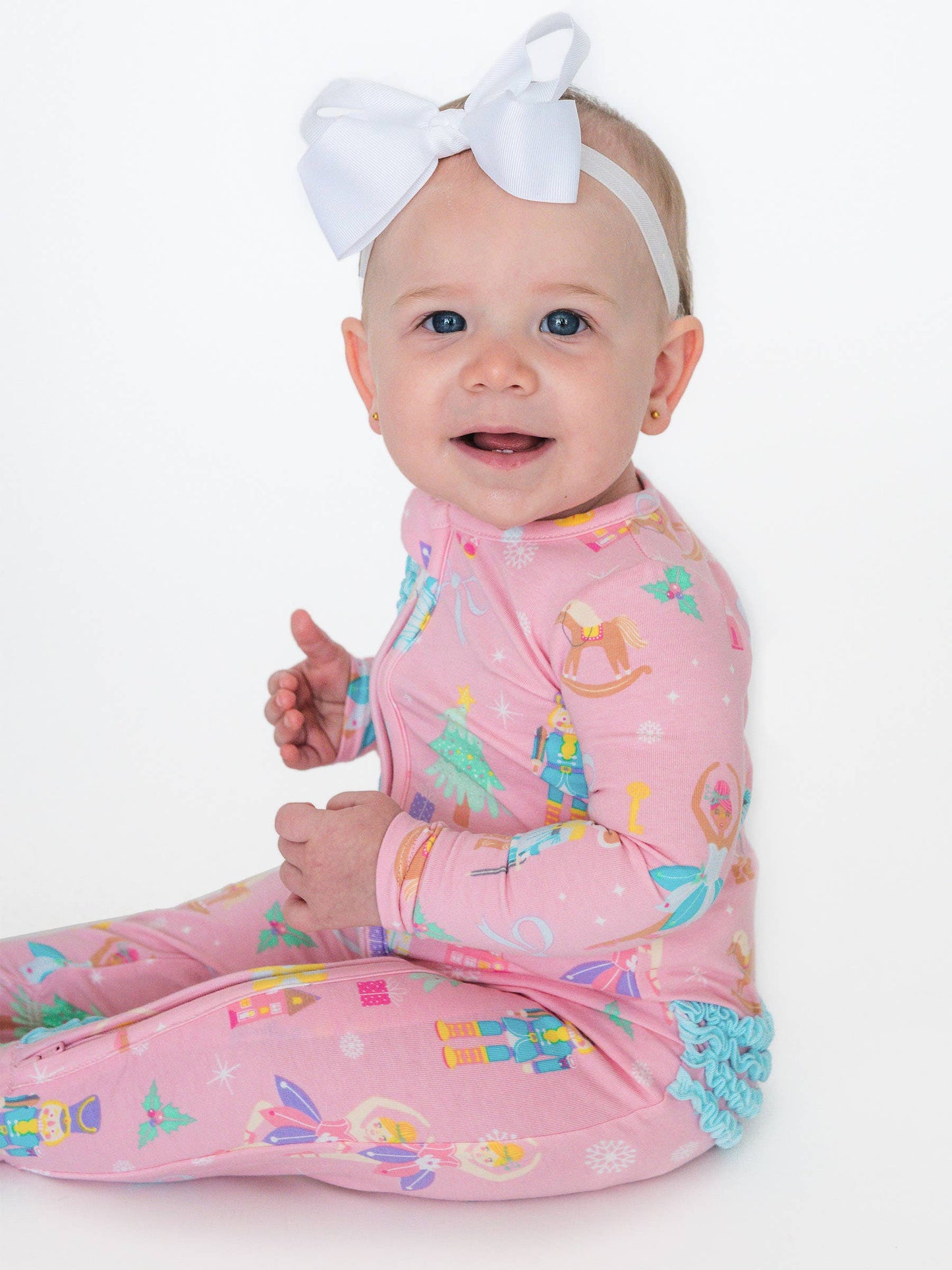 SoftSnooze™ Baby Girls Cotton Modal Sugarplum Dreams Footed Ruffle One Piece Pajama