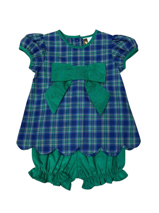 Mia bow bloomer set green/navy