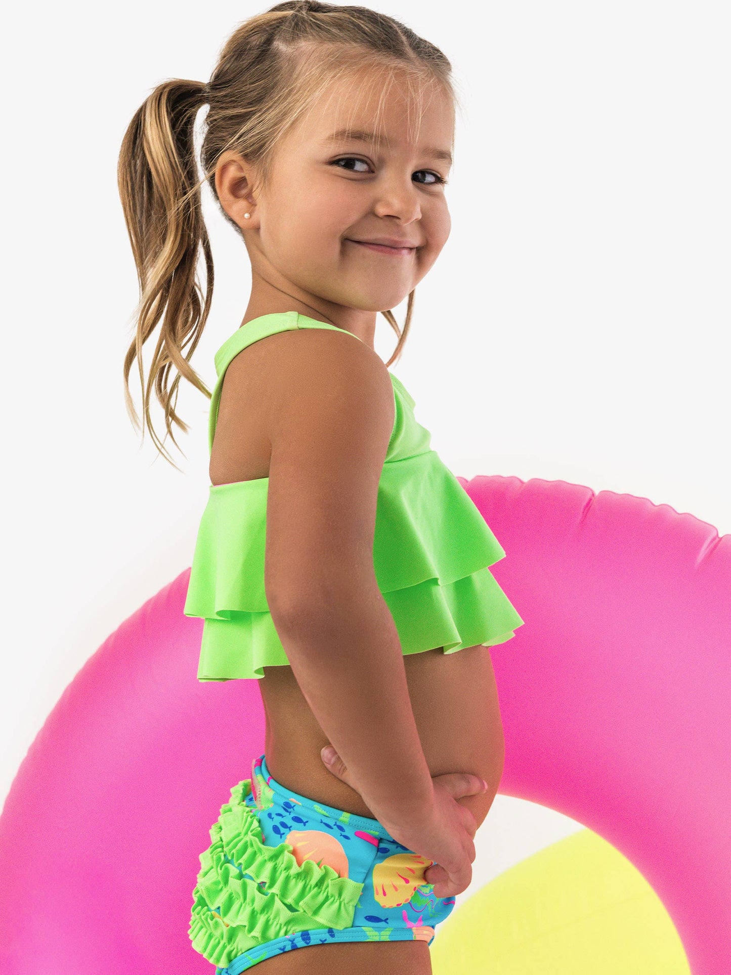Girls Neon Jelly Time Flounce Bikini 2-Piece Swimsuit with Signature Rear Ruffles