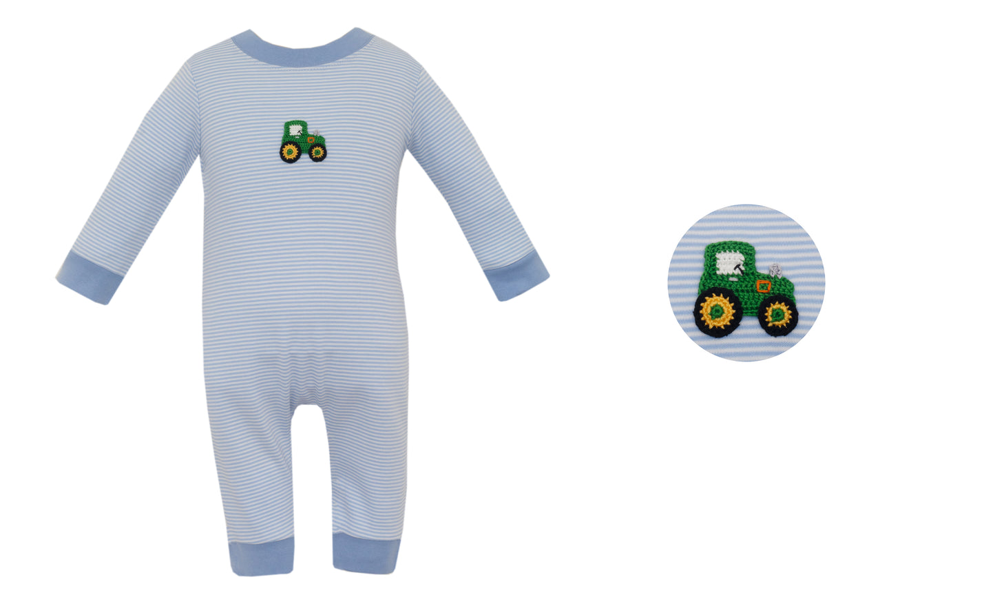 TRACTOR - Blue knit stripe boy's long romper L/S