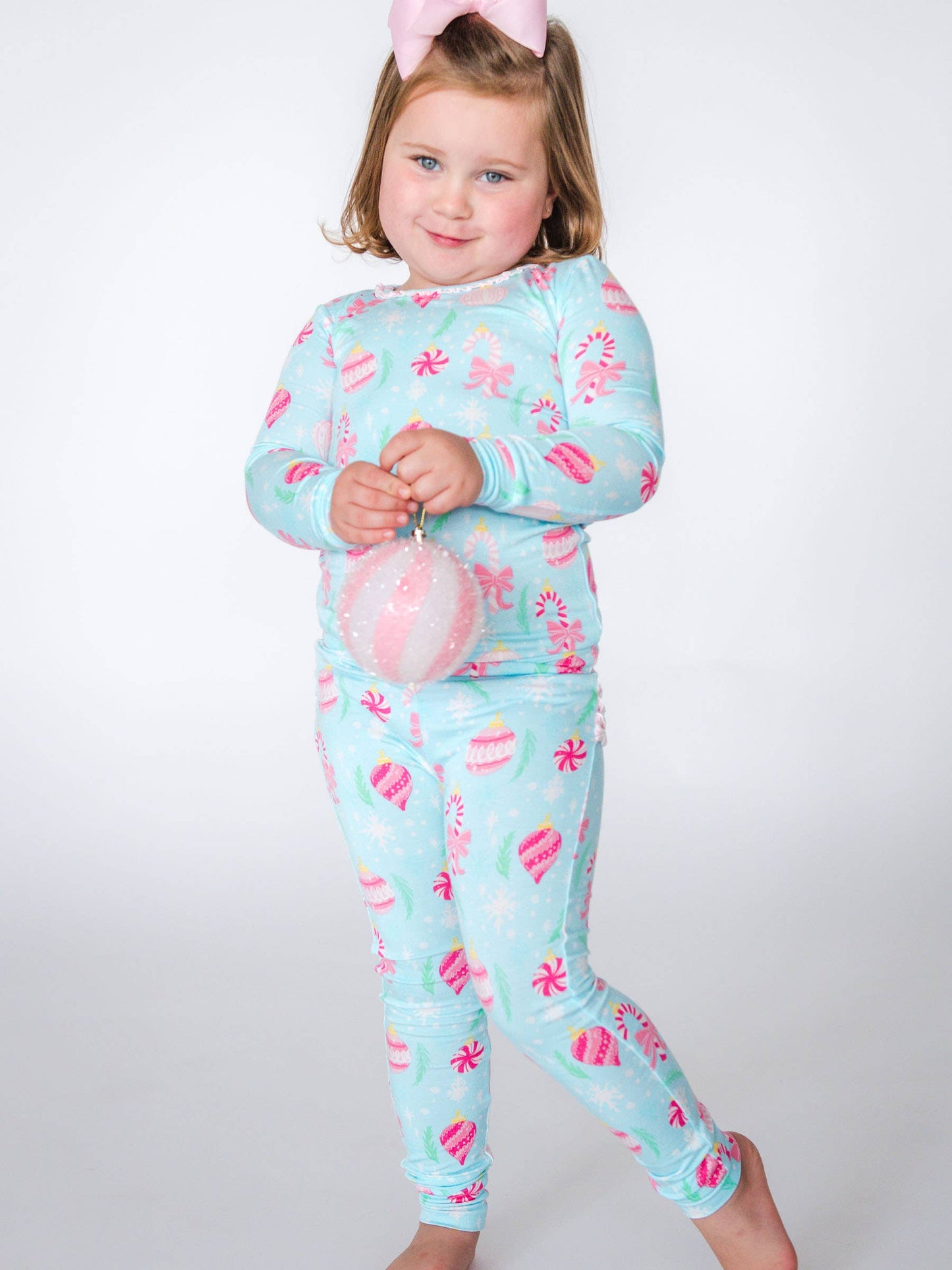SoftSnooze™ Toddler Girls Bamboo Viscose Ornament Dreams Ruffle Long Sleeve Pajama Set with Signature Rear Ruffles