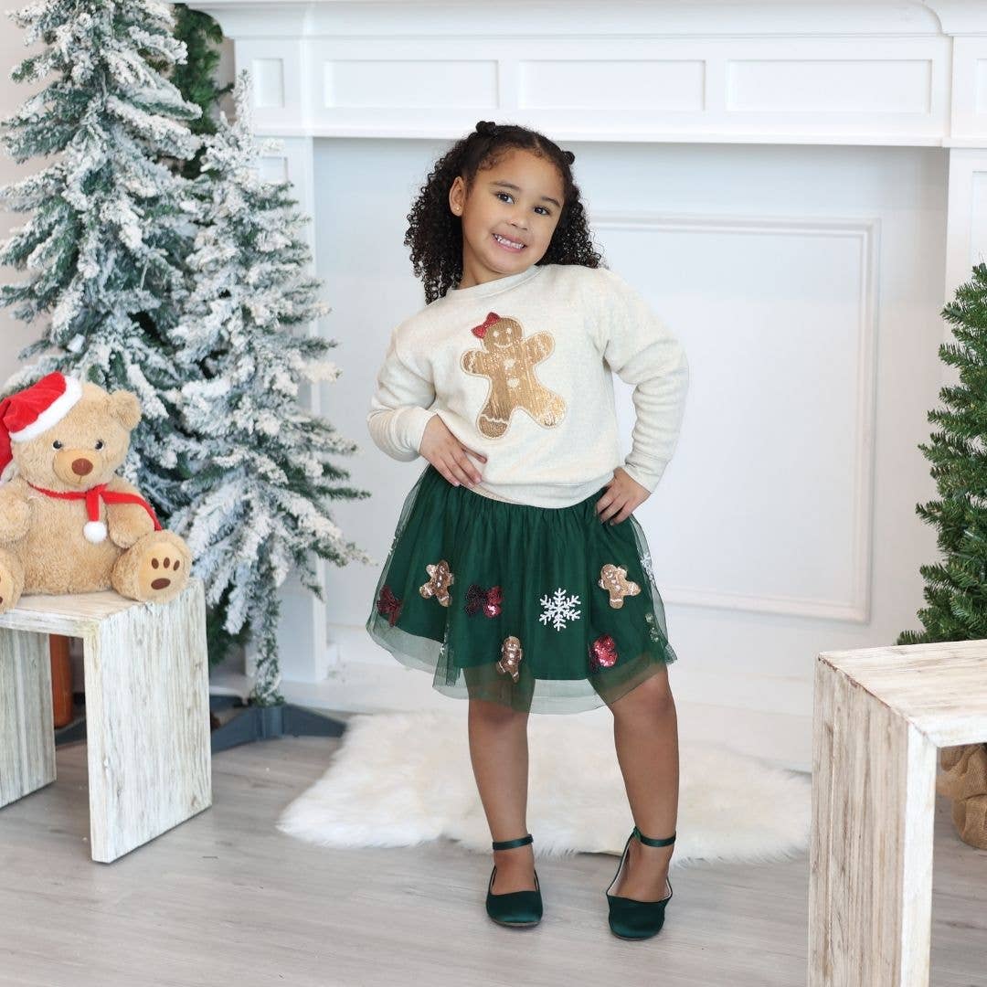 Gingerbread Sequin Patch Christmas Sweatshirt Girls Clothes