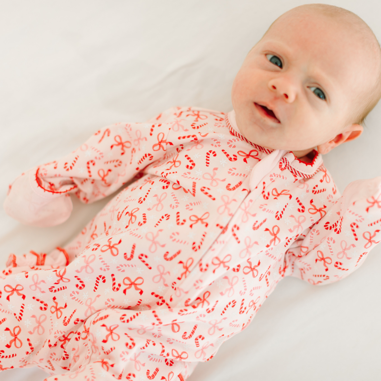 Candy Cane Lane Print Ruffle Zip Footie