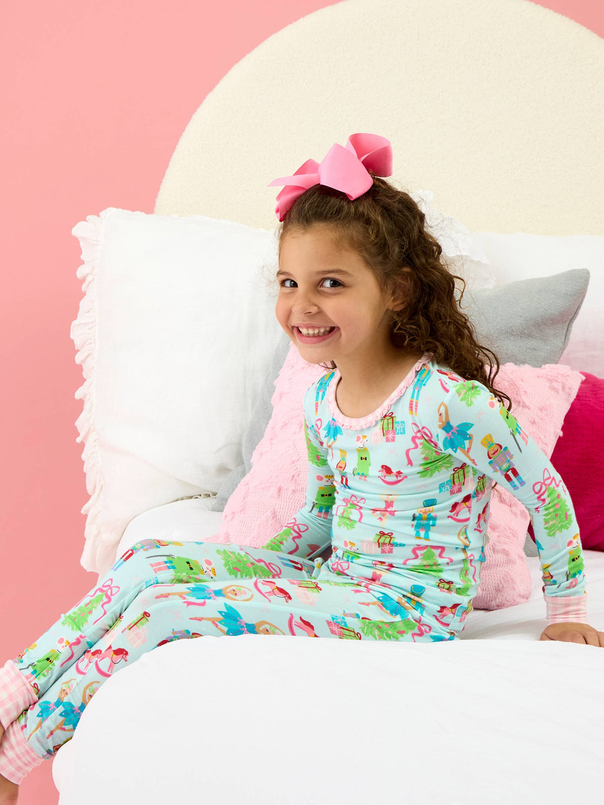 SoftSnooze™ Girls Bamboo Viscose Nutcracker Christmas Wishes Ruffle Long Sleeve Pajama Set