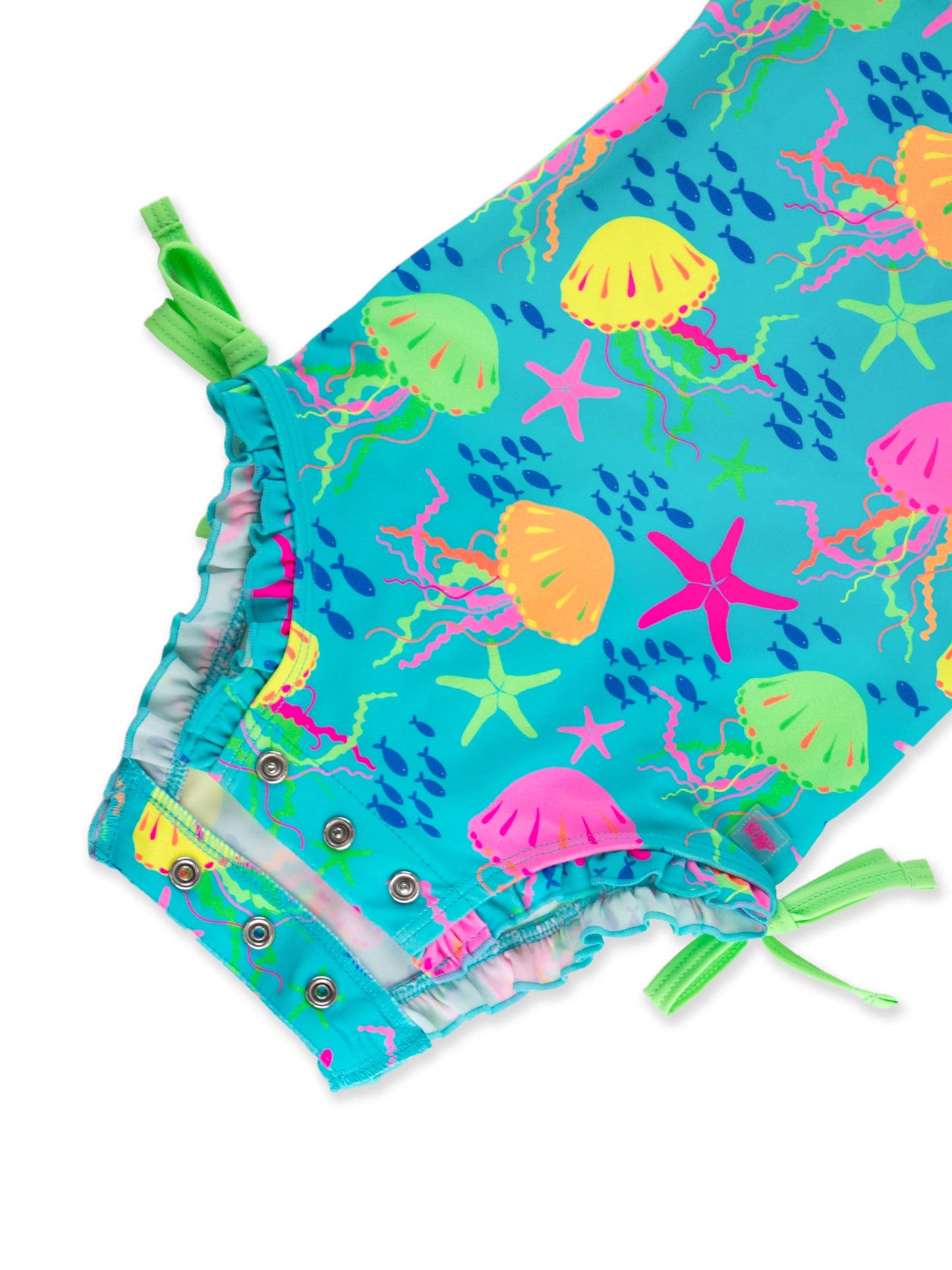 Baby Girls Neon Jelly Time Long Sleeve One Piece Rash Guard Swimsuit with Signature Rear Ruffles
