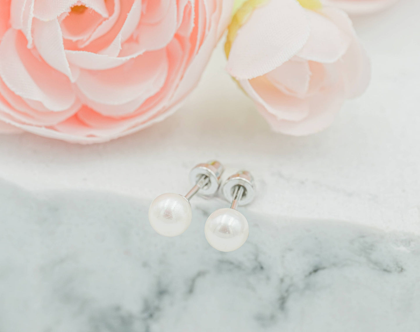 Sterling Silver Screw-Back White Pearl Earrings for Children