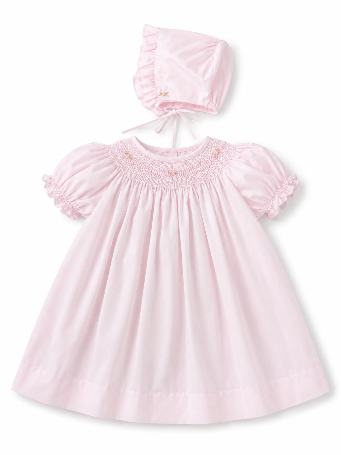 Pink smocked floral with tiny pearl dress
