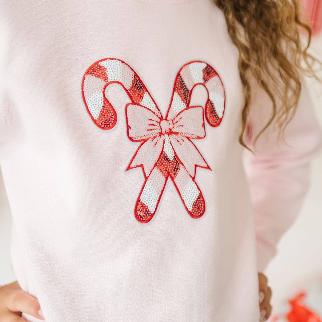 Candy Cane Patch Christmas Sweatshirt - Kids Clothing