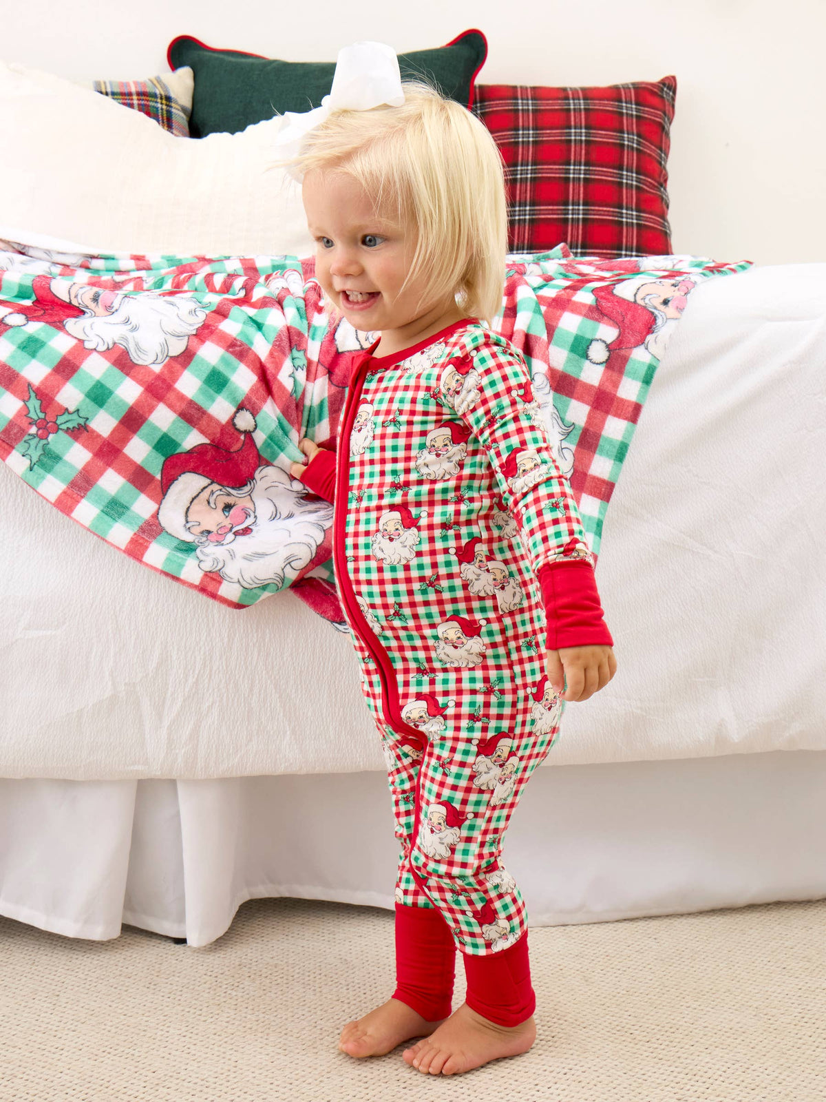 SoftSnooze™ Baby Bamboo Viscose Red & Green Dear Santa Christmas Convertible One Piece Footie Pajama