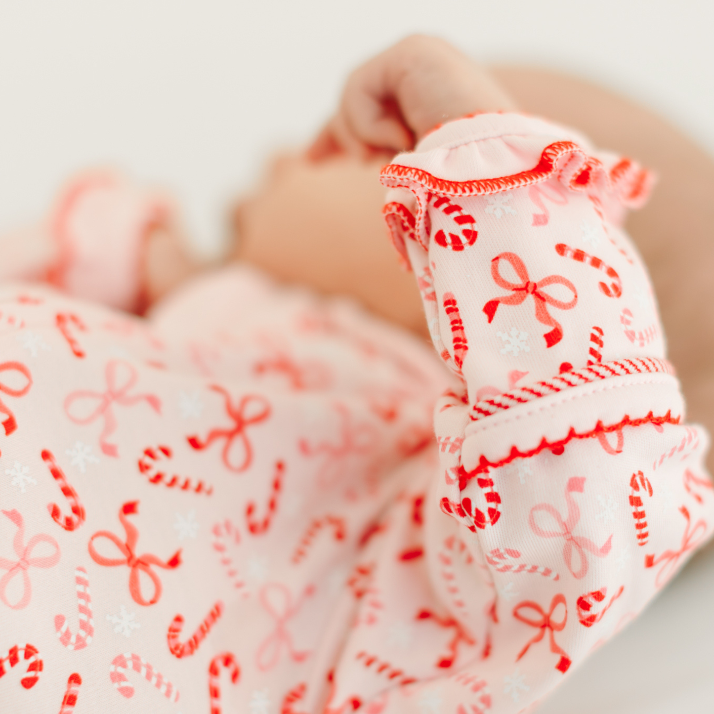 Candy Cane Lane Print Ruffle Zip Footie