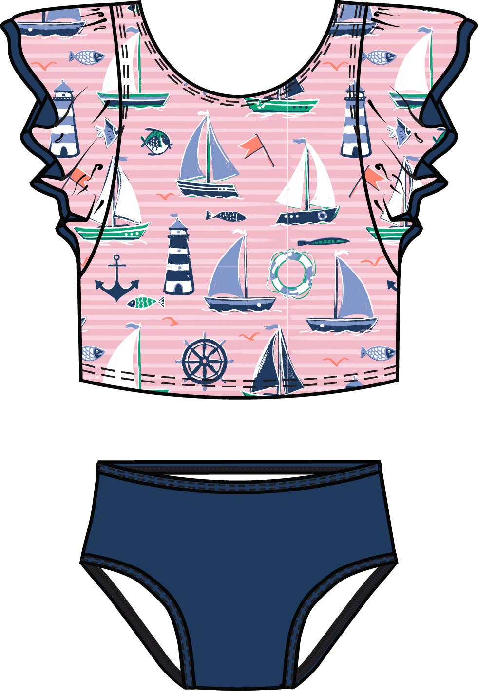 Tween Girls Pink Sweet Sails Butterfly Tankini 2-Piece Swimsuit