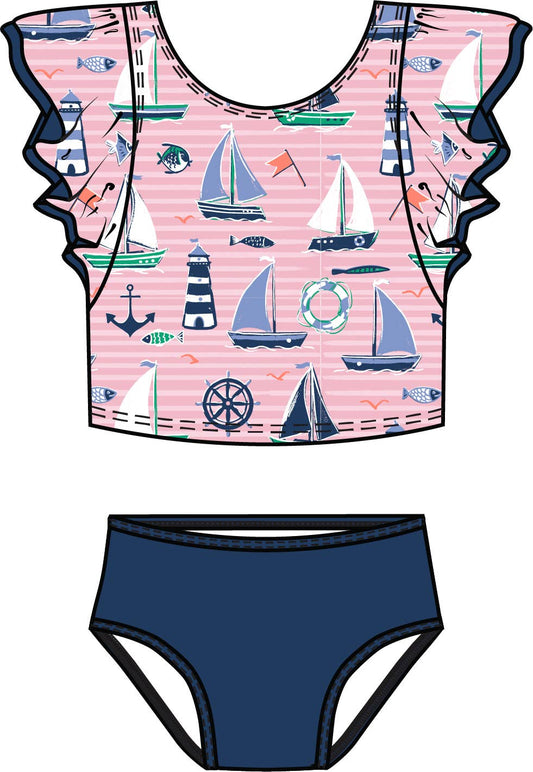 Tween Girls Pink Sweet Sails Butterfly Tankini 2-Piece Swimsuit
