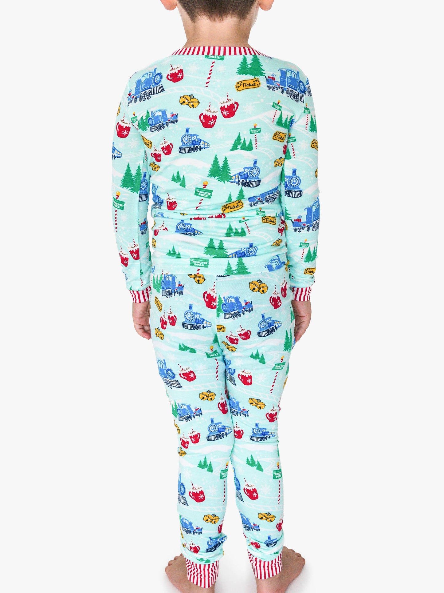 SoftSnooze™ Kids Bamboo Viscose Snowy Train Tracks Long Sleeve Pajama Set