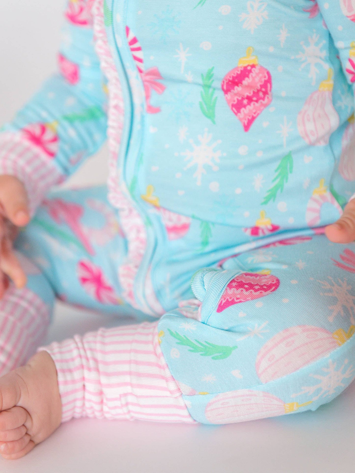 SoftSnooze™ Baby Girls Bamboo Viscose Ornament Dreams Convertible Ruffle One Piece Footie Pajama