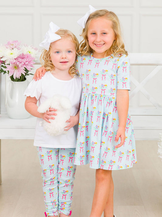 Girls Bows and Bouquets Short Sleeve Knit Twirl Dress