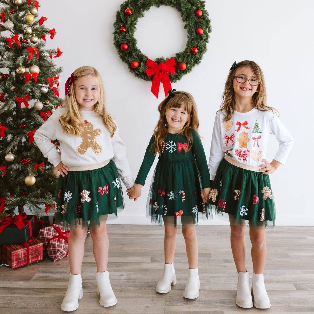 Gingerbread Joy Sequin Christmas Tutu - Kids Clothing