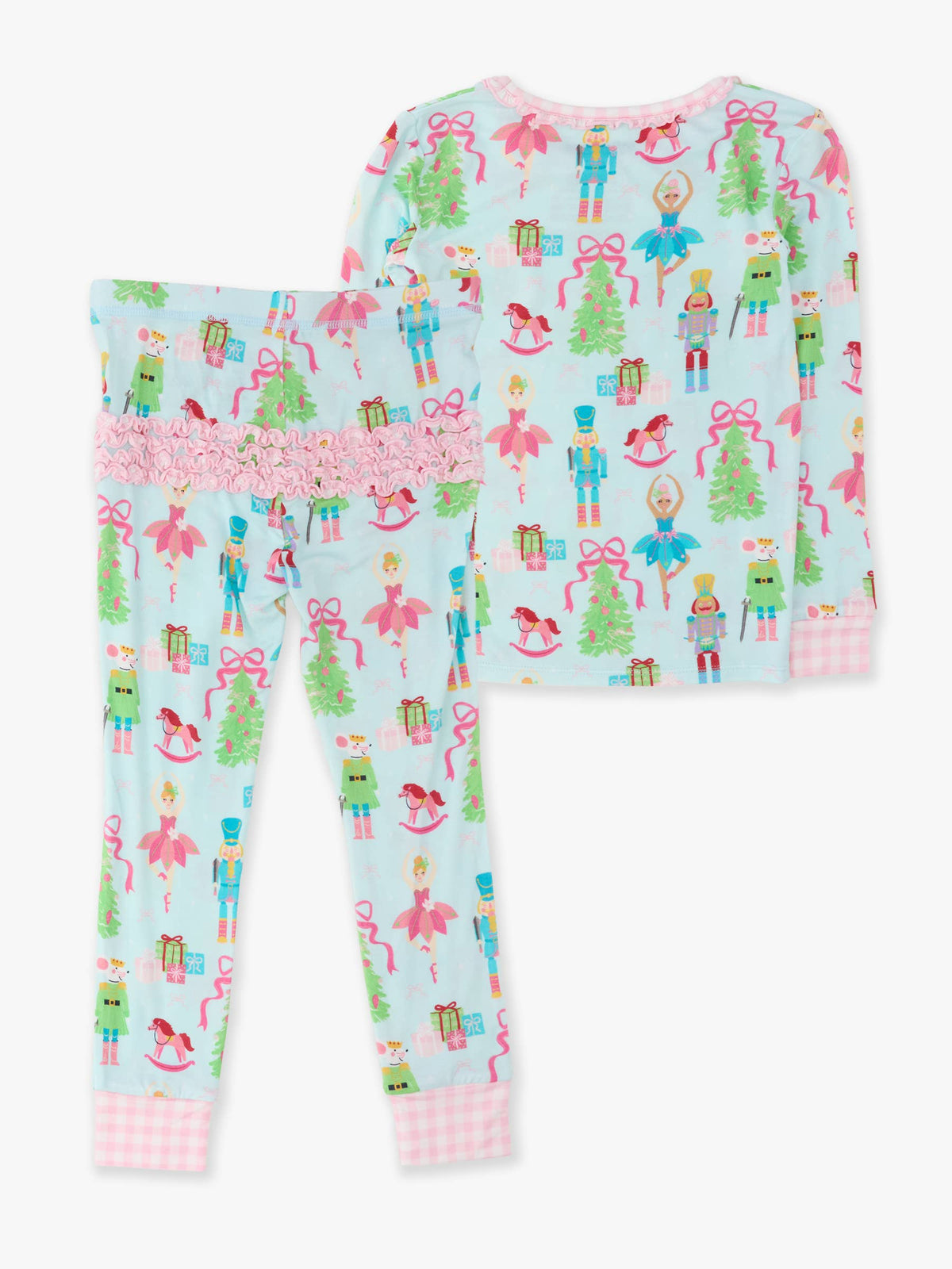 SoftSnooze™ Toddler Girls Bamboo Viscose Nutcracker Christmas Wishes Ruffle Long Sleeve Pajama Set with Signature Rear Ruffles