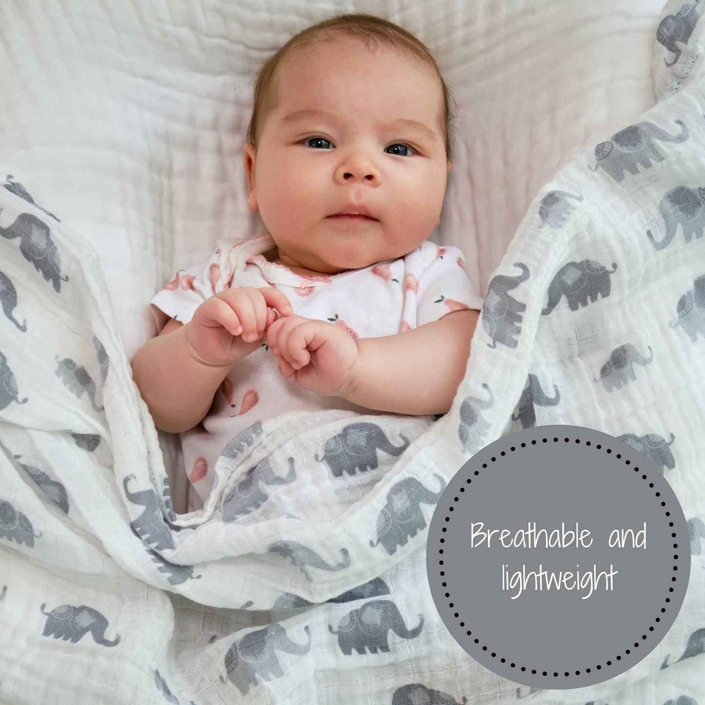 Baby Muslin Swaddle Blanket 47x47 Elephantastic