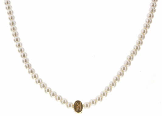 Kids 14" Gold "N" Initial on Pearl Strand Necklace, 3" Ext.